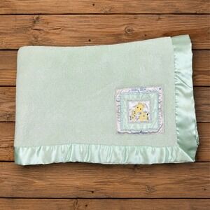 Vtg Carters Soft Green Blanket Satin Trim Kisses Giraffe Mom Baby Love Rare Crib
